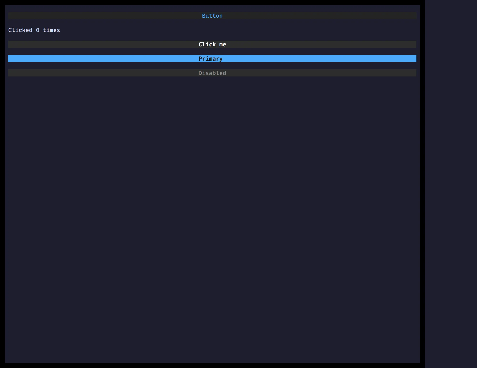ztui buttons: default, primary, and disabled