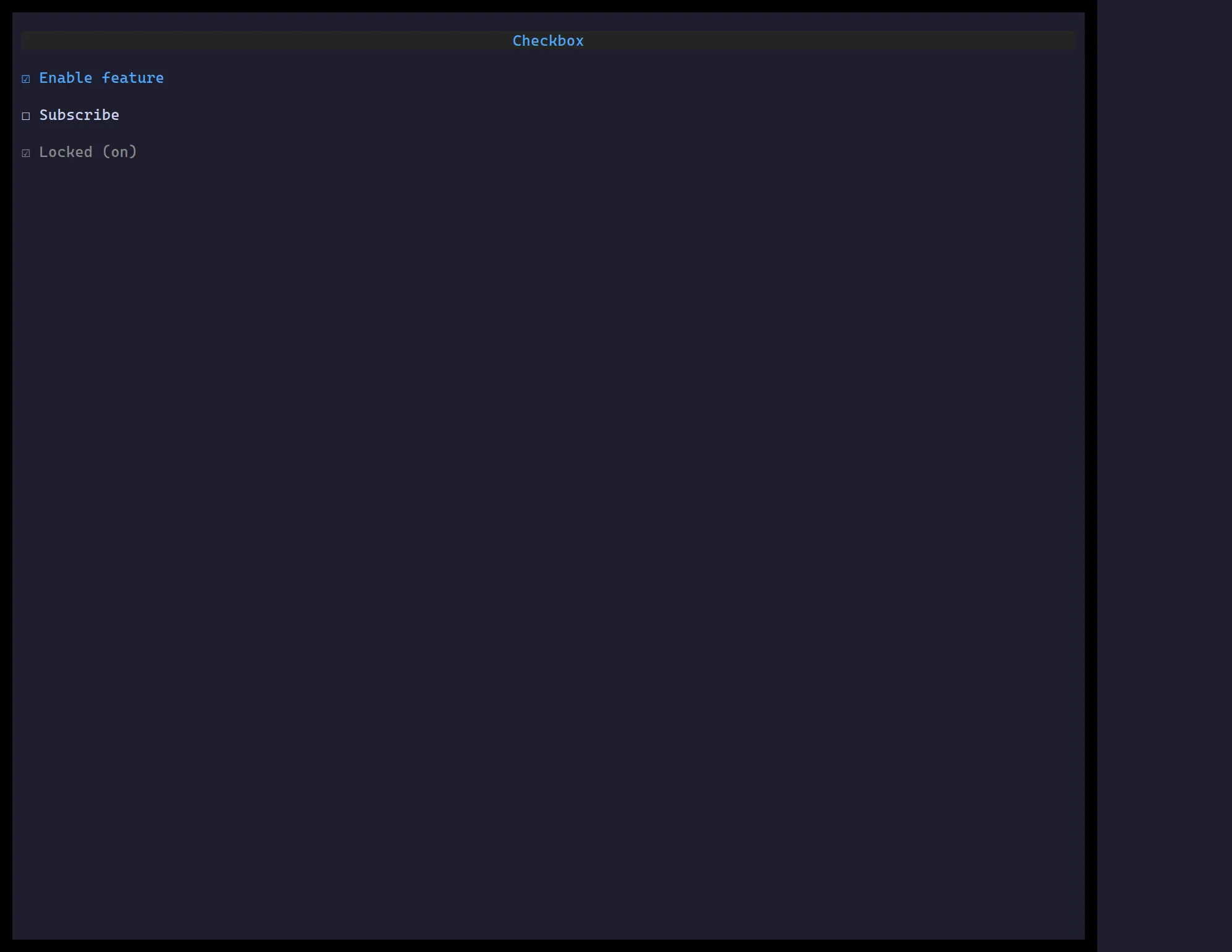 ztui checkboxes: checked, unchecked, and a locked one