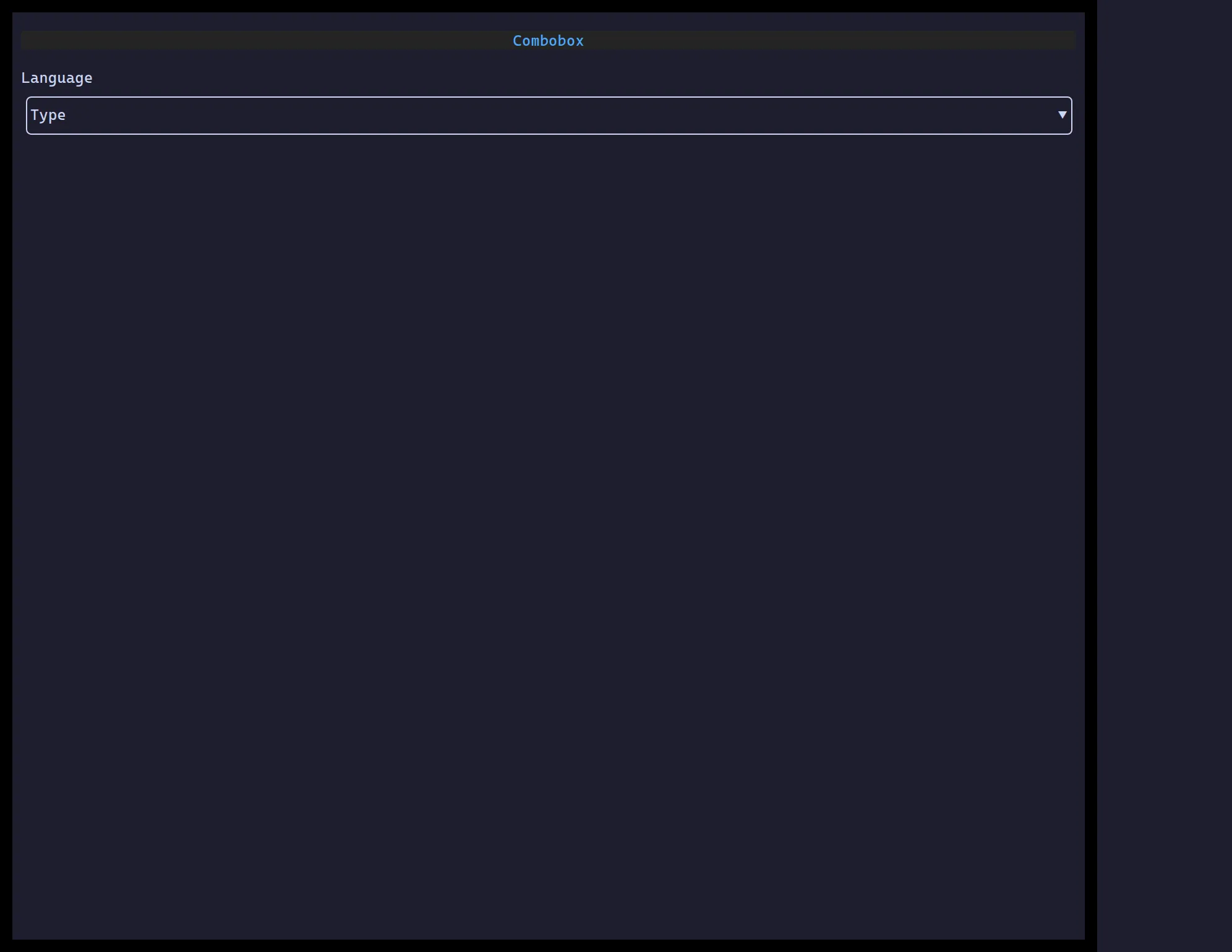 A ztui Combobox: a Language field with a suggestion popover