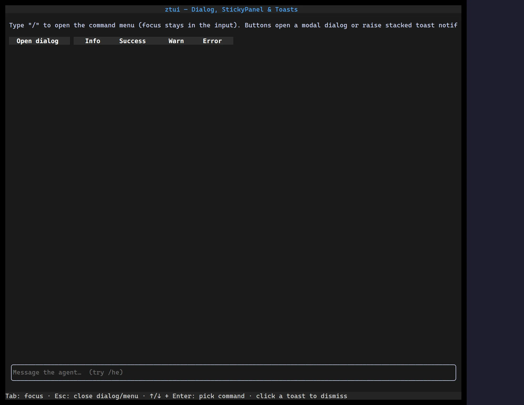 A ztui modal Dialog dimming the content behind it
