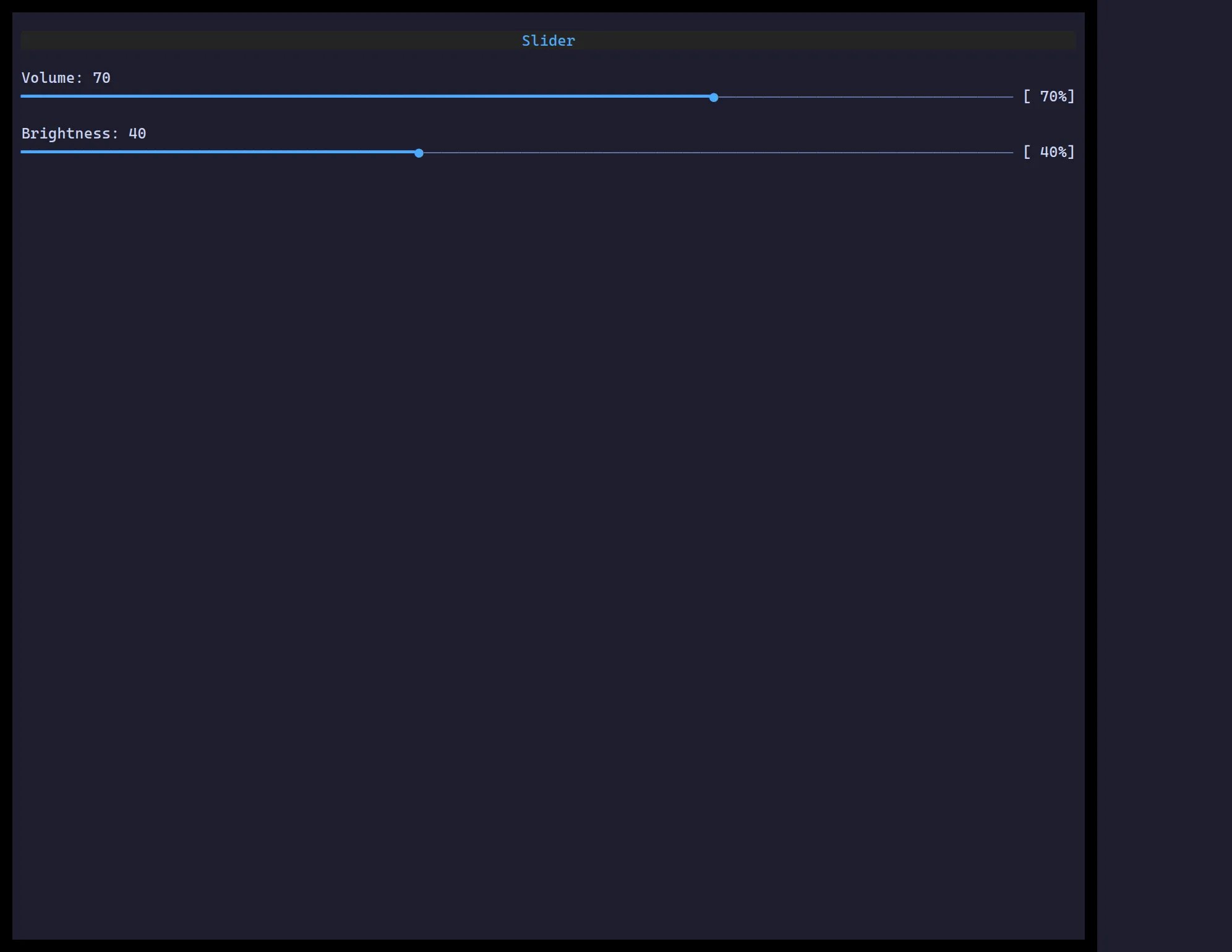 ztui sliders: Volume at 70% and Brightness at 40%